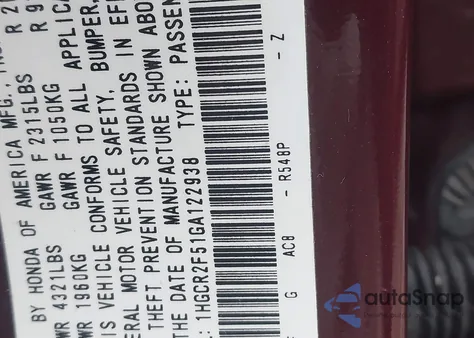 2016 Honda Accord Sport z USA, uszkodzony, nr VIN 1HGCR2F51GA122938